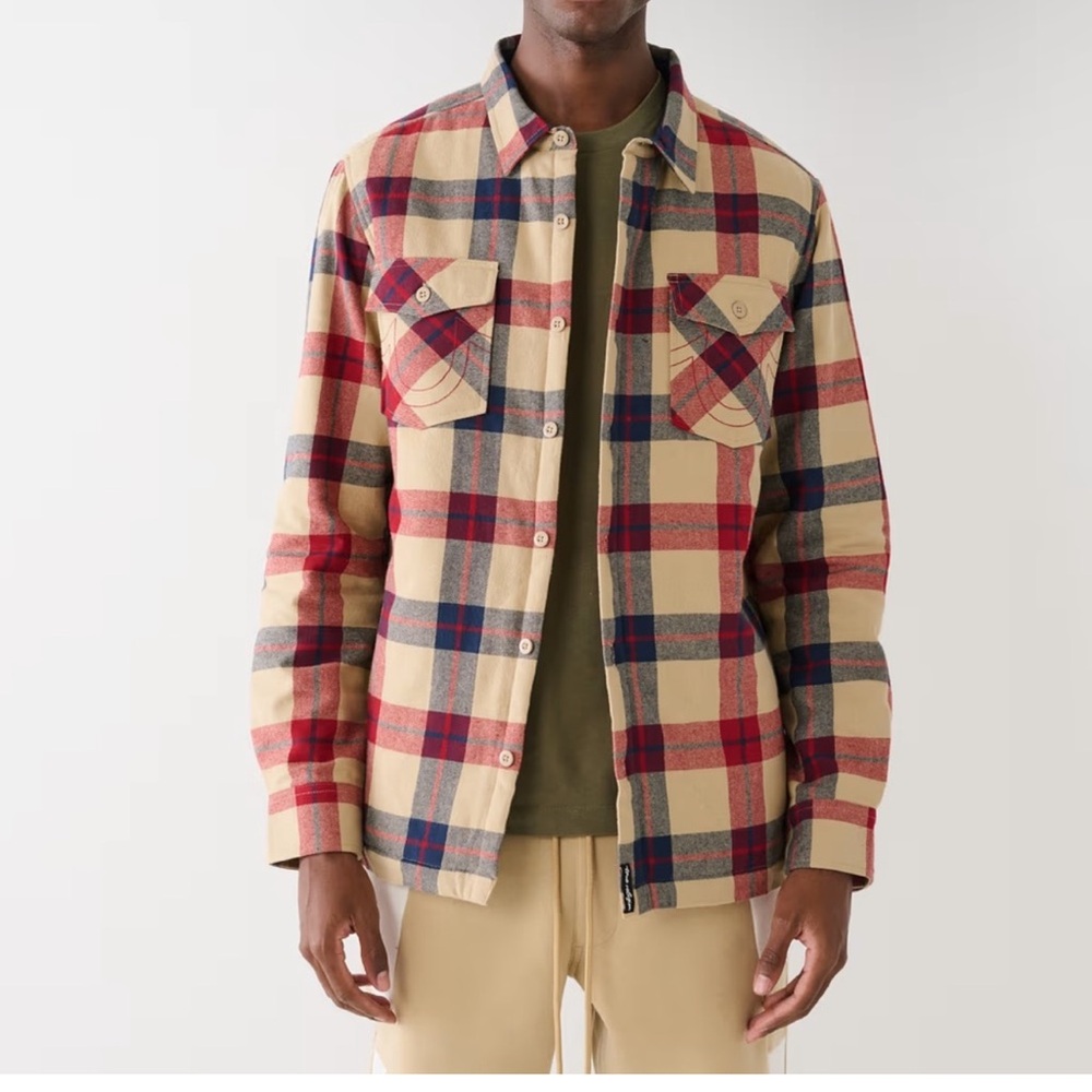 NWT True Religion sz L flannel Shacket embroidered logo on pockets